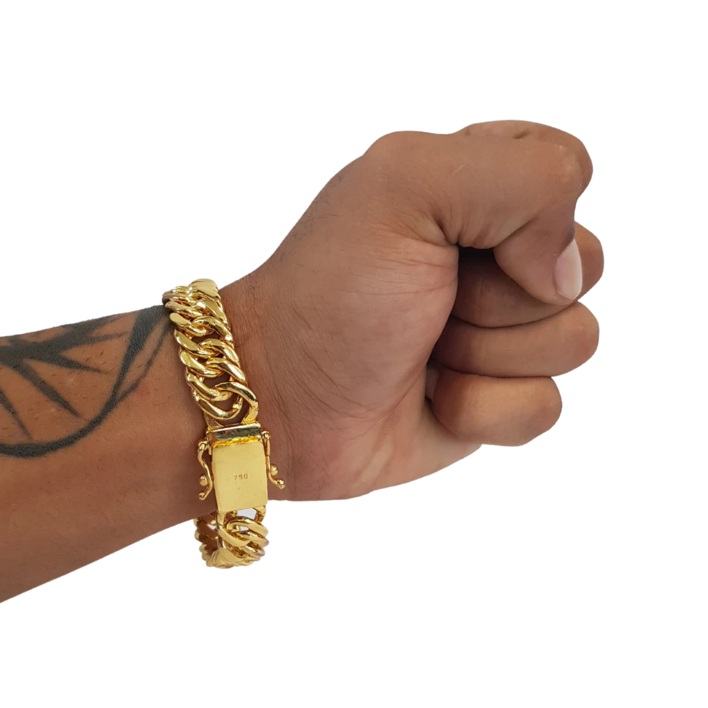 Cordão+Pulseira Grumet 13mm Pingente São Jorge Placa Banhado a Ouro 18k