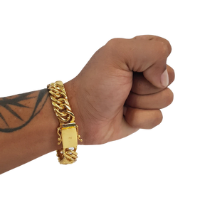 Cordão+Pulseira Grumet 13mm Pingente São Jorge Placa Banhado a Ouro 18k