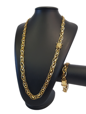 Cordão+Pulseira Imperador 10mm Banhado a Ouro 18k