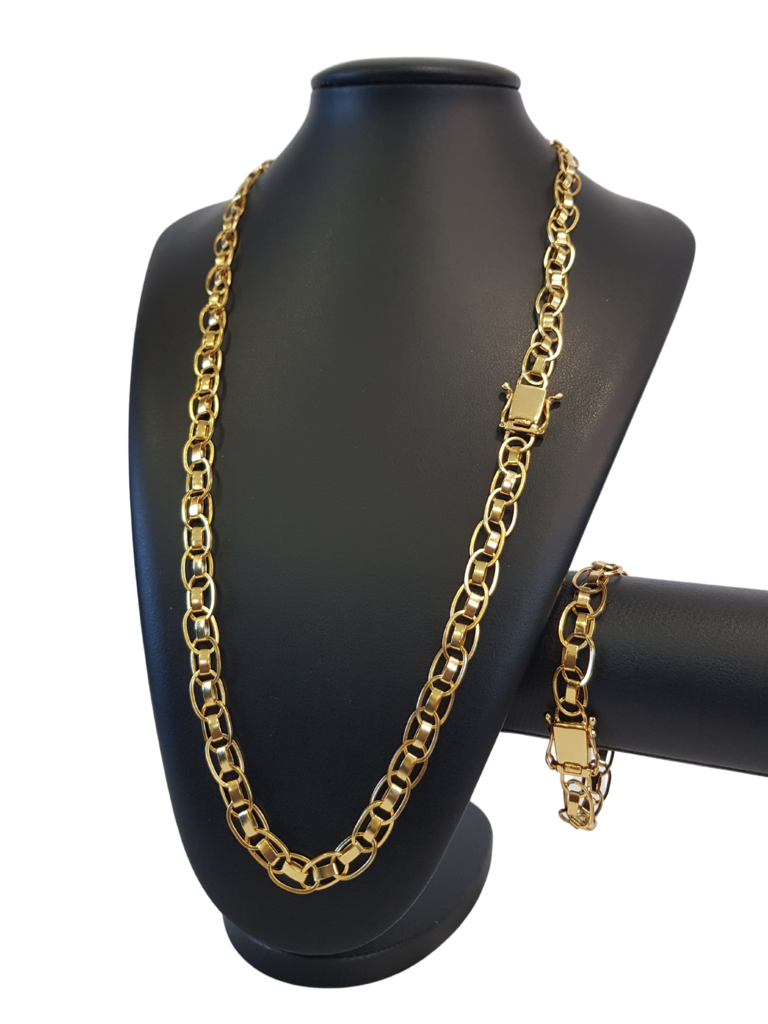 Cordão+Pulseira Imperador 10mm Banhado a Ouro 18k