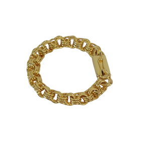 Cordão+Pulseira Friso Triplo 13mm Banhado Ouro 18k