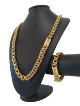 Cordão+Pulseira Friso Triplo 13mm Banhado Ouro 18k