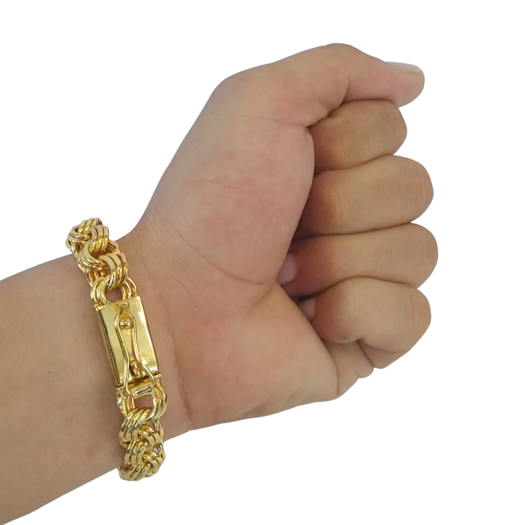 Cordão+Pulseira Friso Triplo 13mm Pingente Tio Patinhas Banhado a Ouro 18k