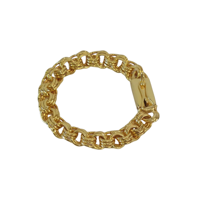 Pulseira Friso Triplo - 13mm - Fecho Gaveta - Banhado a Ouro 18k