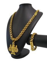 Cordão+Pulseira Friso Triplo 13mm Pingente Tio Patinhas Banhado a Ouro 18k