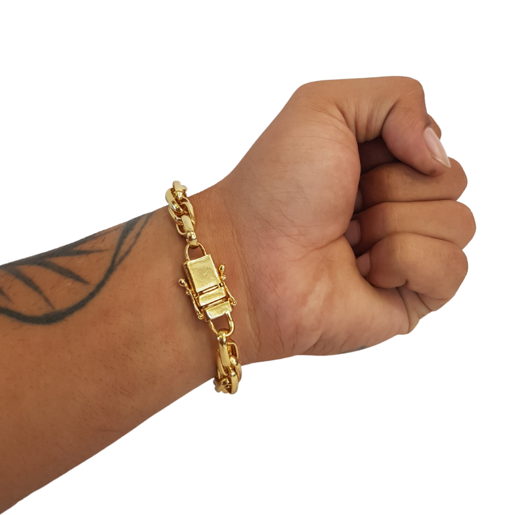 Cordão+Pulseira Trançado Duplo 10mm Banhado Ouro 18k