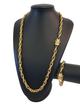 Cordão+Pulseira Trançado Triplo 9mm Banhado a Ouro 18k