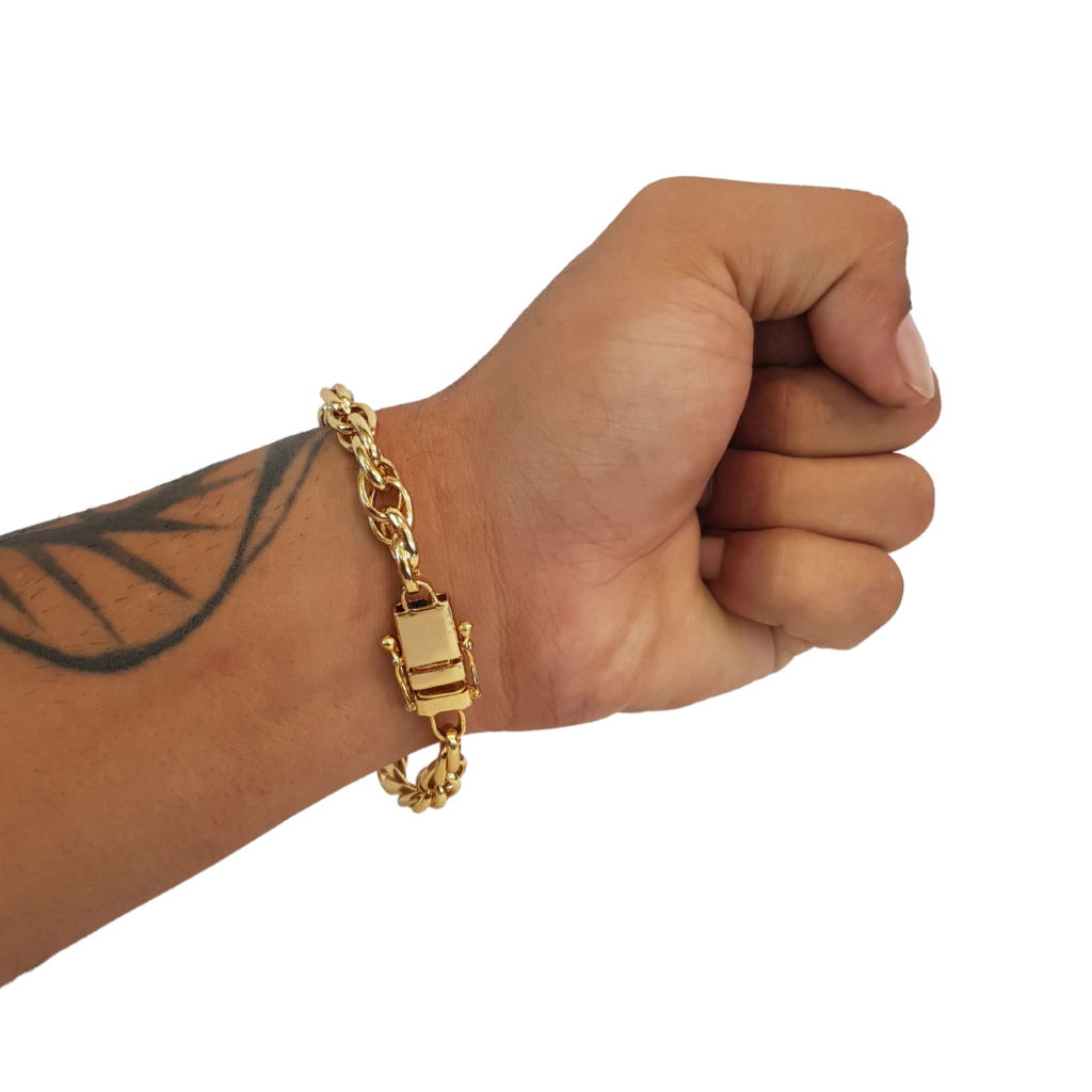 Pulseira Trançado Triplo 9mm Banhado a Ouro 18k
