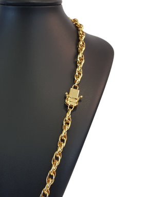 Cordão+Pulseira Trançado Triplo 9mm Banhado a Ouro 18k