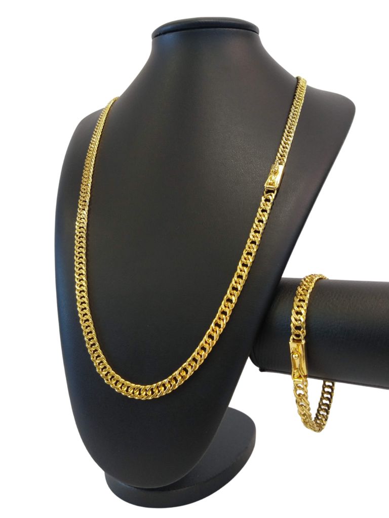 Cordão+Pulseira Grumet 7mm Banhado a Ouro 18k
