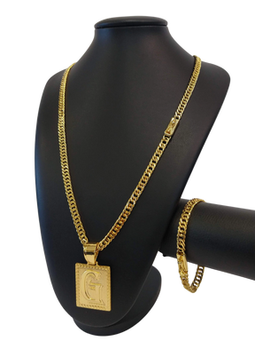Cordão+Pulseira Grumet 7mm Pingente Escolha sua Letra De A a Z Banhado a Ouro 18k