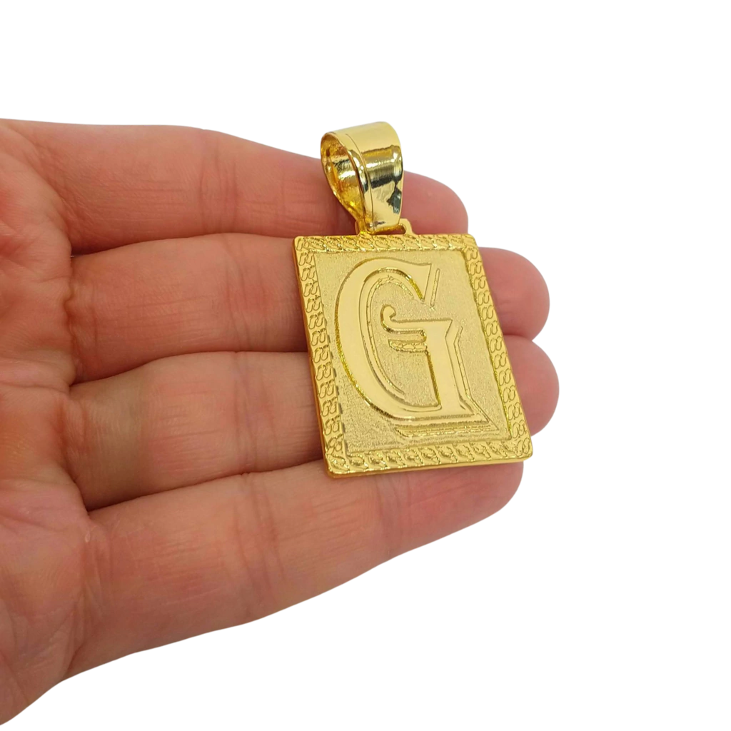 Cordão+Pulseira Grumet 7mm Pingente Escolha sua Letra De A a Z Banhado a Ouro 18k