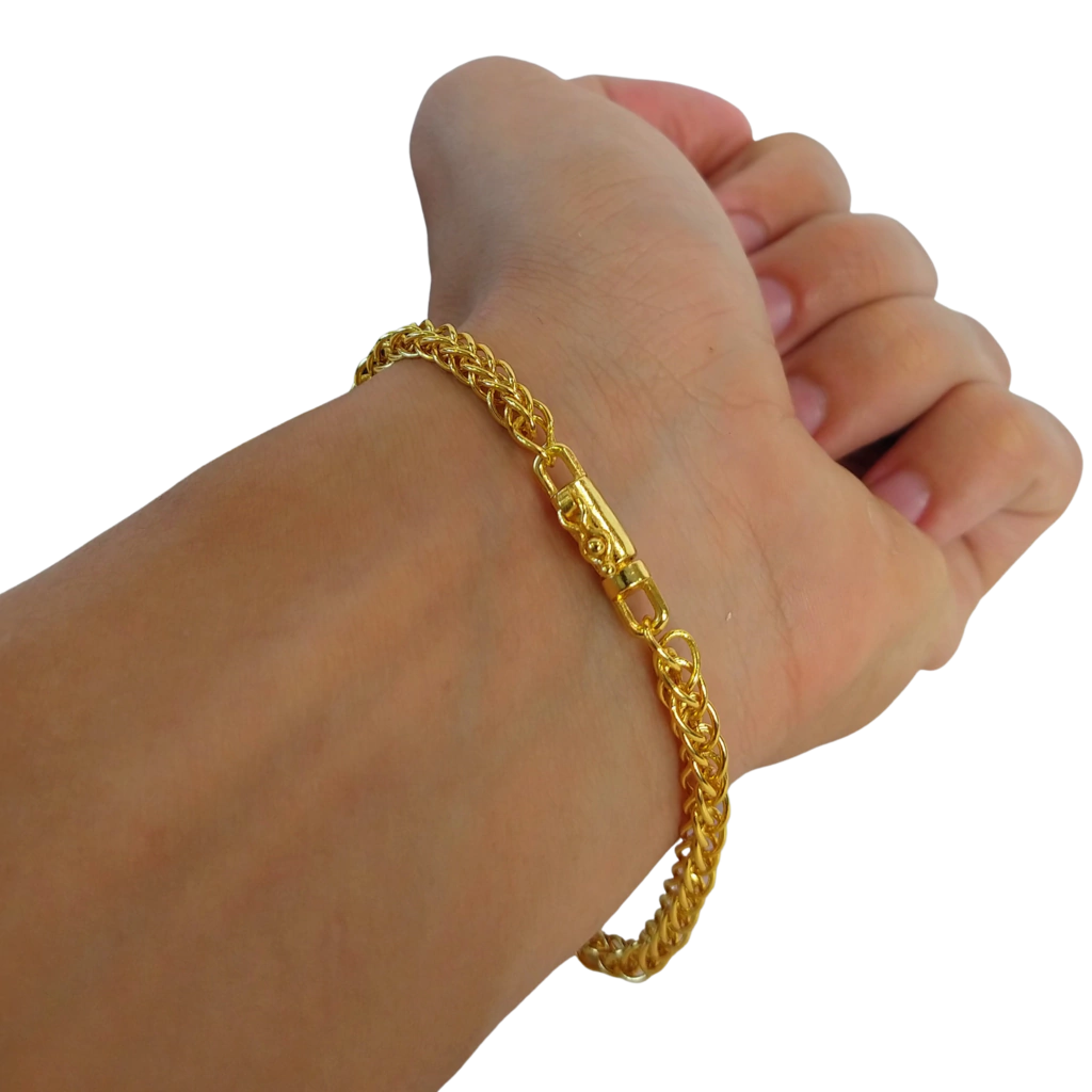 Cordão Pulseira Peruano 6mm Pingente Escolha sua Letra de A a Z Banhado a Ouro 18k