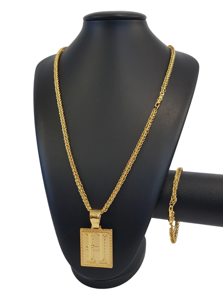 Cordão Pulseira Peruano 6mm Pingente Escolha sua Letra de A a Z Banhado a Ouro 18k