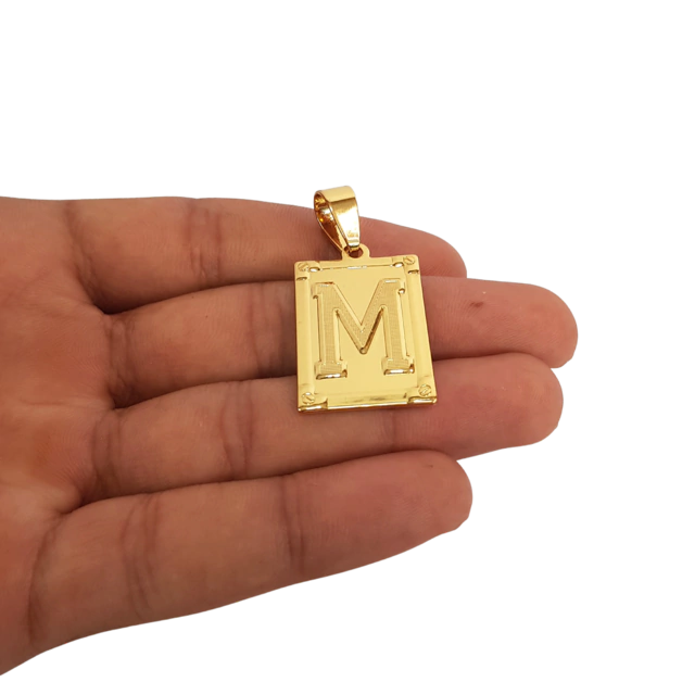 Cordão+Pulseira Tijolinho 7mm Fecho Duplo Pingente Escolha sua Letra de A a Z Banhado a Ouro 18k
