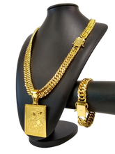 Cordão+Pulseira Grumet 13mm Pingente São Jorge Placa Banhado a Ouro 18k