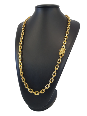 Cordão Cadeado 9mm Fecho São Jorge Banhado a Ouro 18k