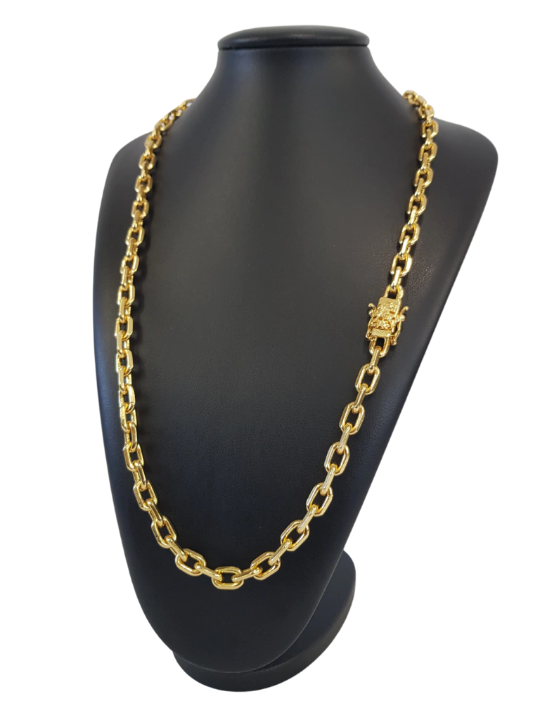 Cordão Cadeado 9mm Fecho São Jorge Banhado a Ouro 18k