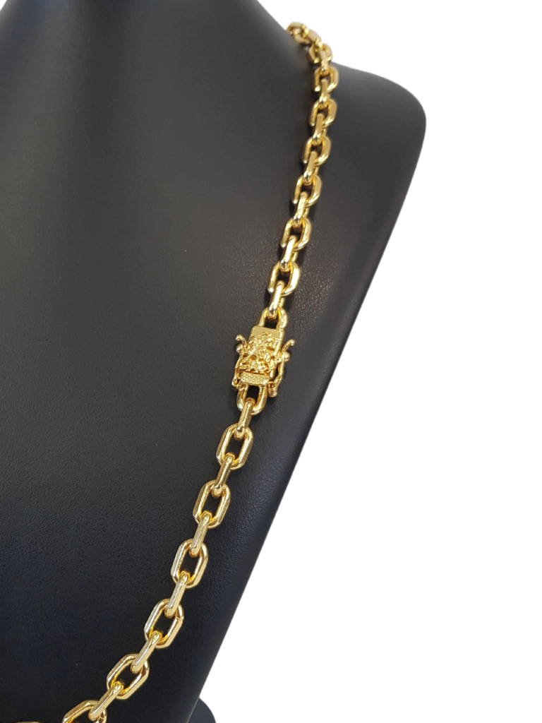 Cordão Cadeado 9mm Fecho São Jorge Banhado a Ouro 18k