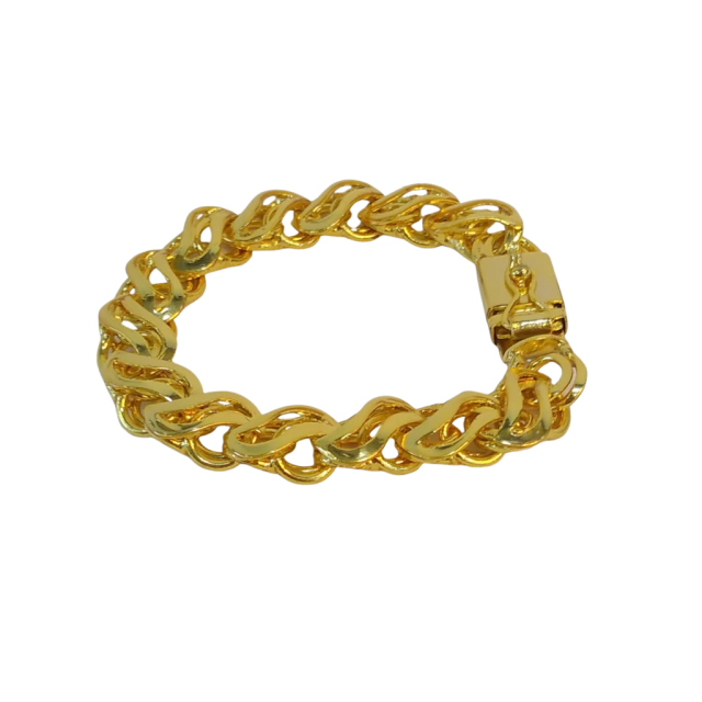 Pulseira Friso S Vazado 13mm Banhado A Ouro 18k