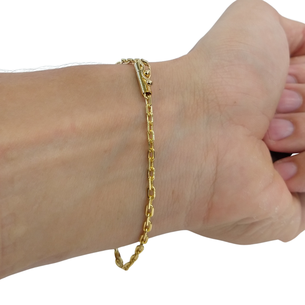 Cordão+Pulseira Cadeado 2mm Banhado a Ouro 18k