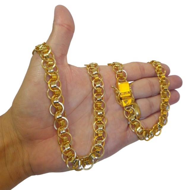 Cordão Imperador 12mm Redondo Banhado a Ouro 18k