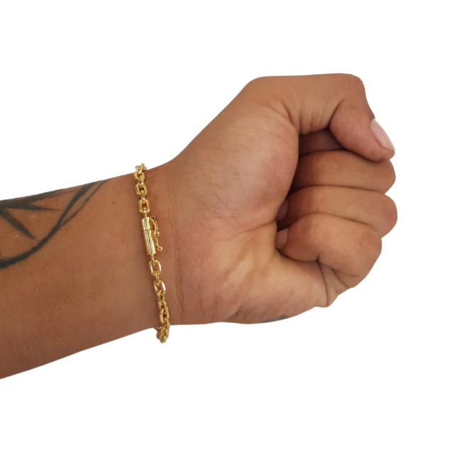 Pulseira Cadeado 3mm Banhado a Ouro 18k