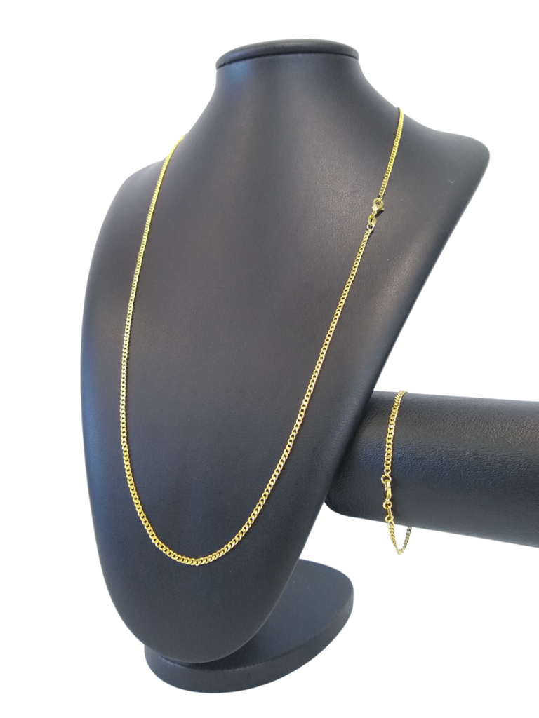 Cordão+Pulseira Pitbull Grumet 2,5mm Banhado a Ouro 18k