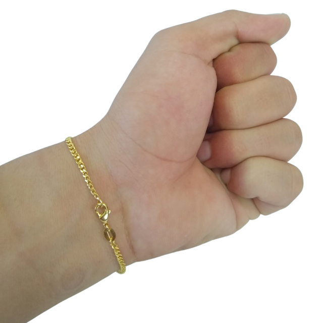 Cordão+Pulseira Pitbull Grumet 2,5mm Banhado a Ouro 18k