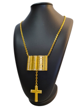 Terço Cadeado 3mm com Bíblia Salmo 23 + Pingente Cruz Cravejada Banhado a Ouro 18k