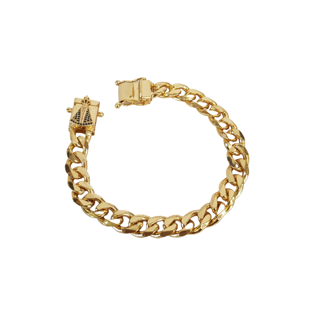 Pulseira Pitbull Facetado 10mm Fecho Nossa Senhora Banhado 18k