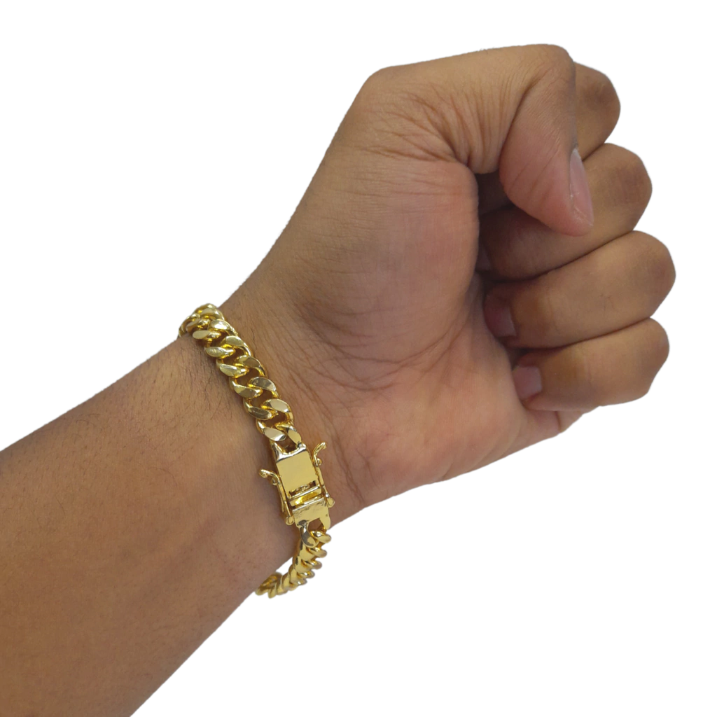 Pulseira Pitbull Grumet 10mm Fecho Duplo Banhado a Ouro 18k