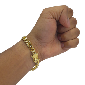 Pulseira Pitbull Grumet 10mm Fecho Duplo Banhado a Ouro 18k
