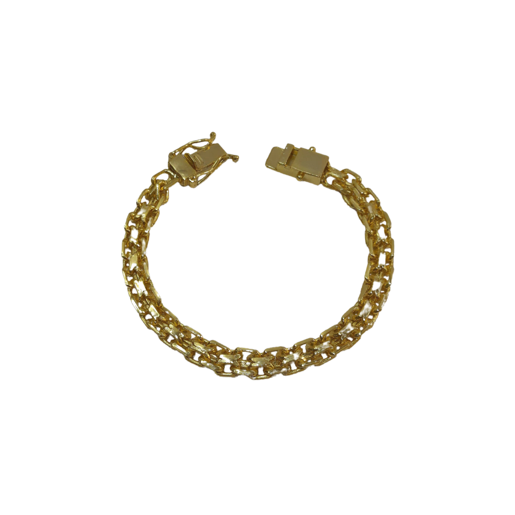 Pulseira Cadeado Duplo 8mm Banhado a Ouro 18k