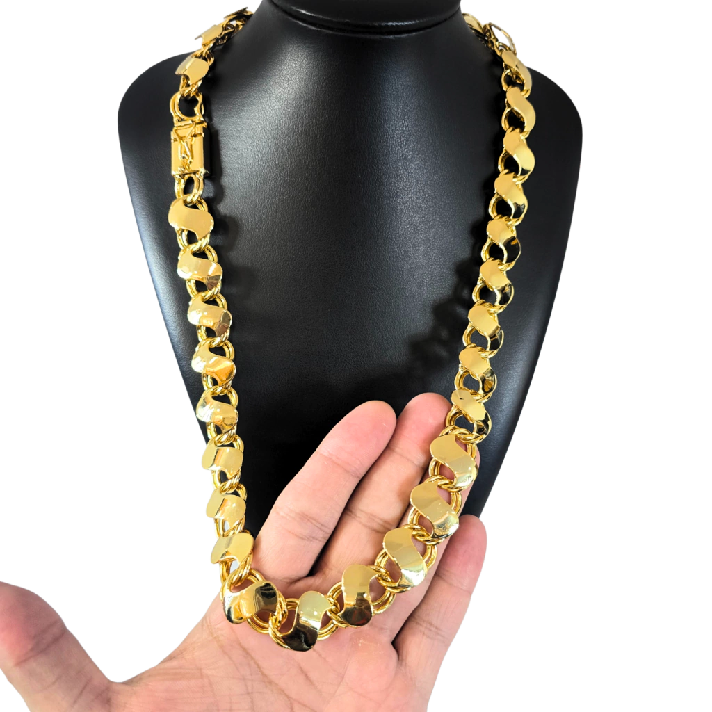 Cordão Friso S 18mm Banhado a ouro 18k