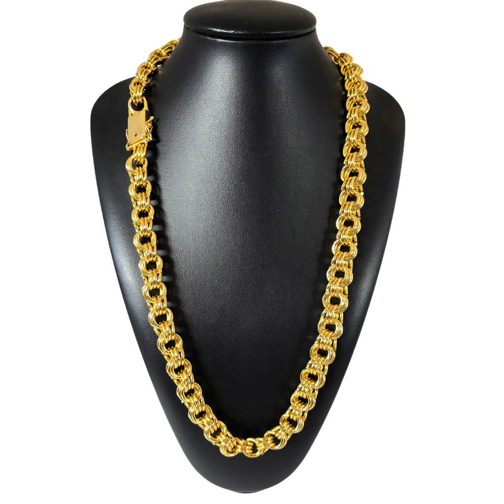 Cordão Friso Triplo 15mm Banhado A Ouro 18k