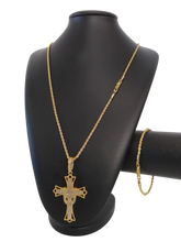 Cordão+Pulseira Baiano Pingente Cruz Banhado a Ouro 18k