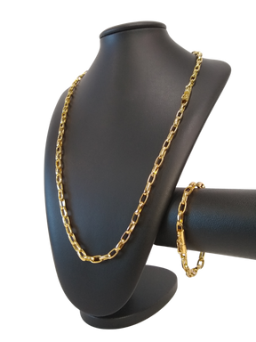 Cordão+Pulseira Tijolinho Meia Cana 7mm Banhado Ouro 18k