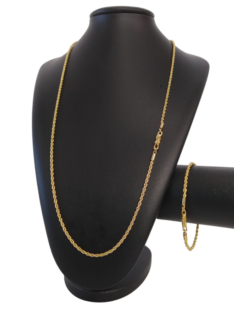 Cordão+Pulseira Baiano 3mm Banhado a Ouro 18k