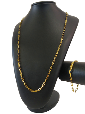 Cordão+Pulseira Tijolinho 4mm Banhado a Ouro 18k
