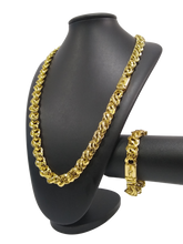 Cordão+Pulseira Friso S Vazado 13mm Banhado A Ouro 18k