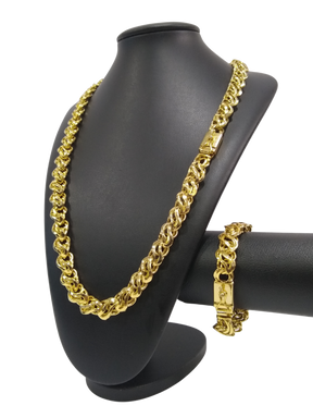 Cordão+Pulseira Friso S Vazado 13mm Banhado A Ouro 18k