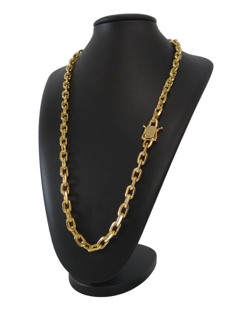 Cordão Cadeado - 9mm - Fecho Duplo - Banhado a Ouro 18k