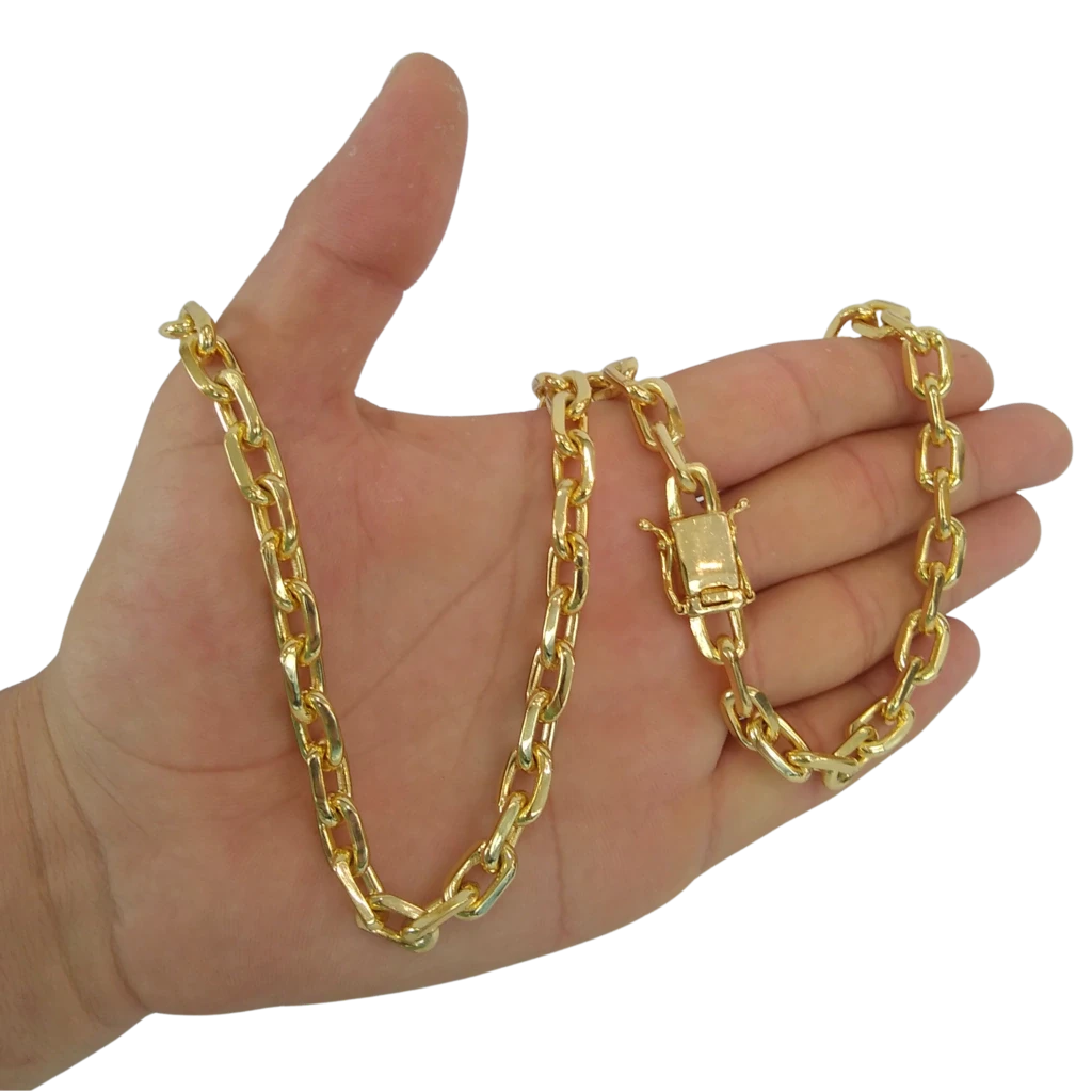 Cordão Cadeado - 9mm - Fecho Duplo - Banhado a Ouro 18k