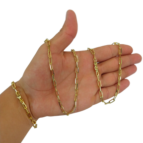 Cordão+Pulseira Tijolinho 4mm Banhado a Ouro 18k