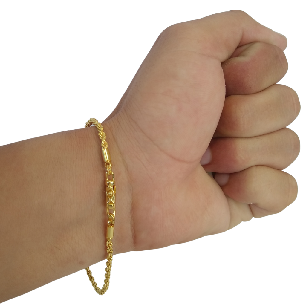 Cordão+Pulseira Baiano 3mm Banhado a Ouro 18k