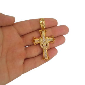 Cordão+Pulseira Baiano Pingente Cruz Banhado a Ouro 18k