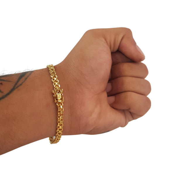 Cordão+Pulseira Cadeado Duplo 6mm Banhado a Ouro 18k