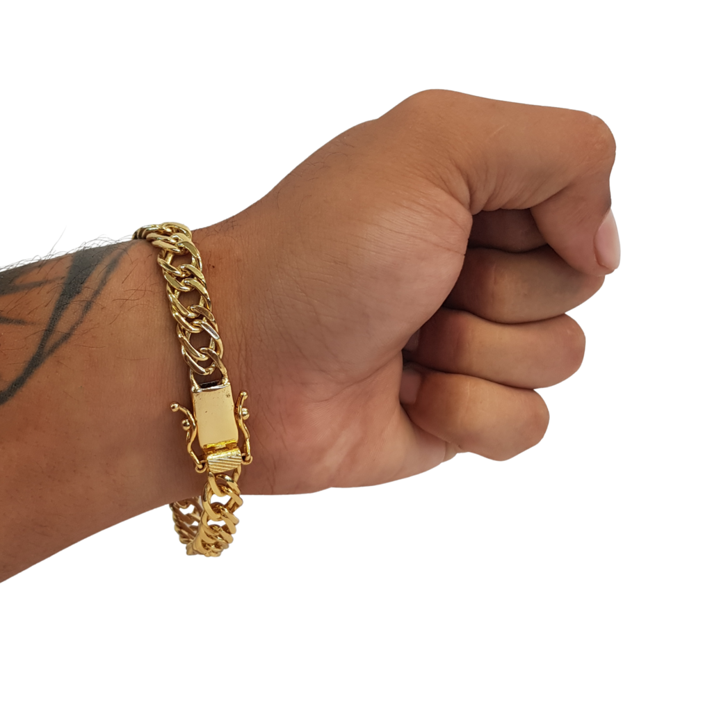 Cordão+Pulseira Grumet 10mm Fecho Duplo Banhado a Ouro 18k