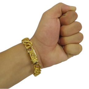 Cordão+Pulseira Friso S Vazado 13mm Banhado A Ouro 18k